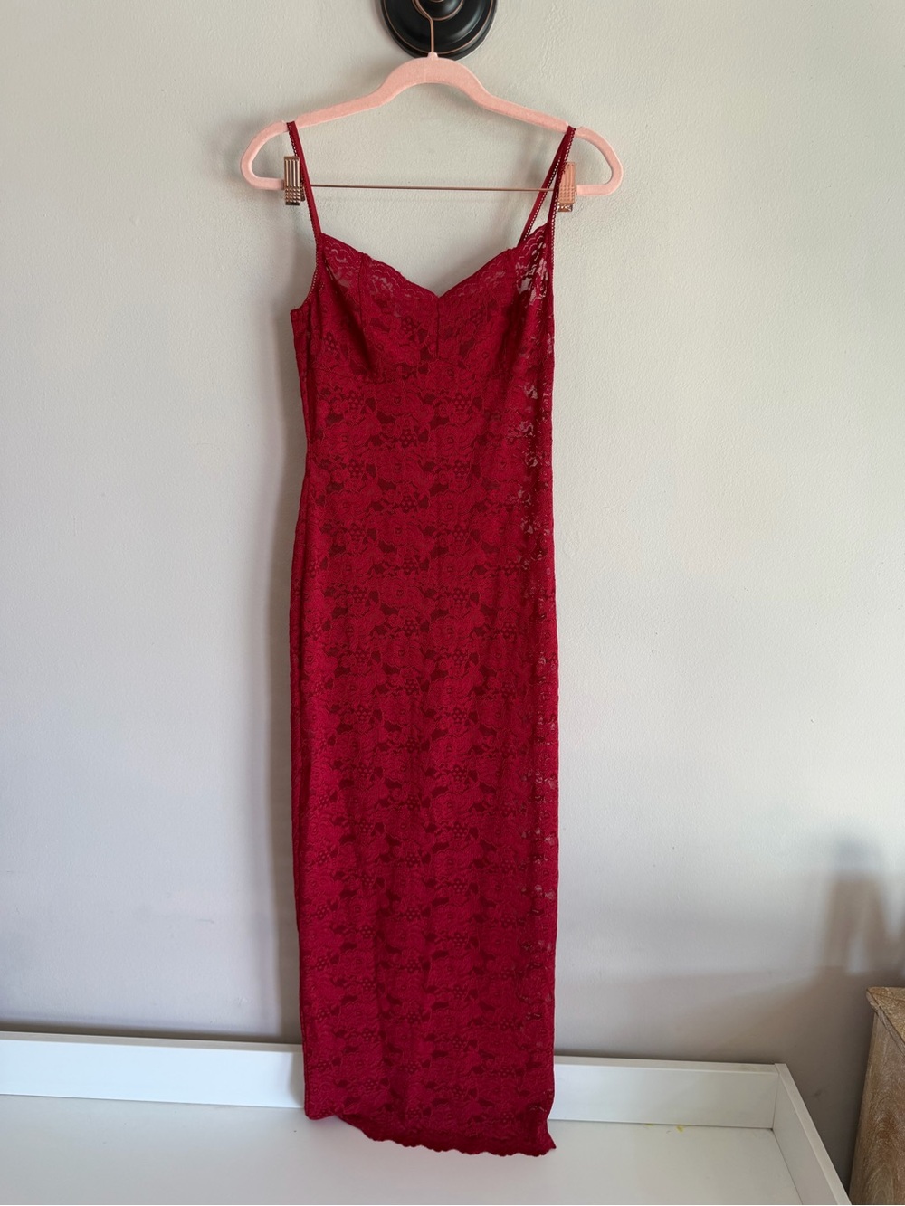 Thats So Fetch Red Floral Lace Maxi Dress Sweetheart Neckline Bodycon Size 4